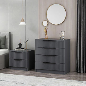 Storm grey chest of drawers, 4 drawers and pedestals set