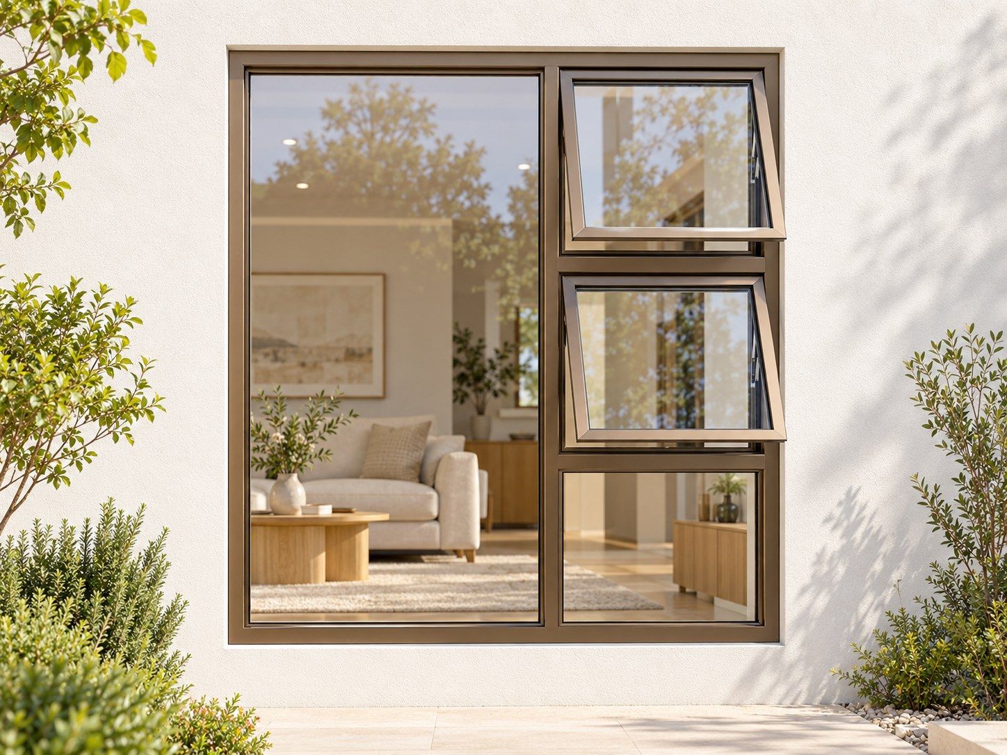 Kenzo Premium Top-Hung Aluminium Window - Bronze, 1500 1800 mm, Right Two Openers with Fixed Lower and Side Panes, Clear Glass