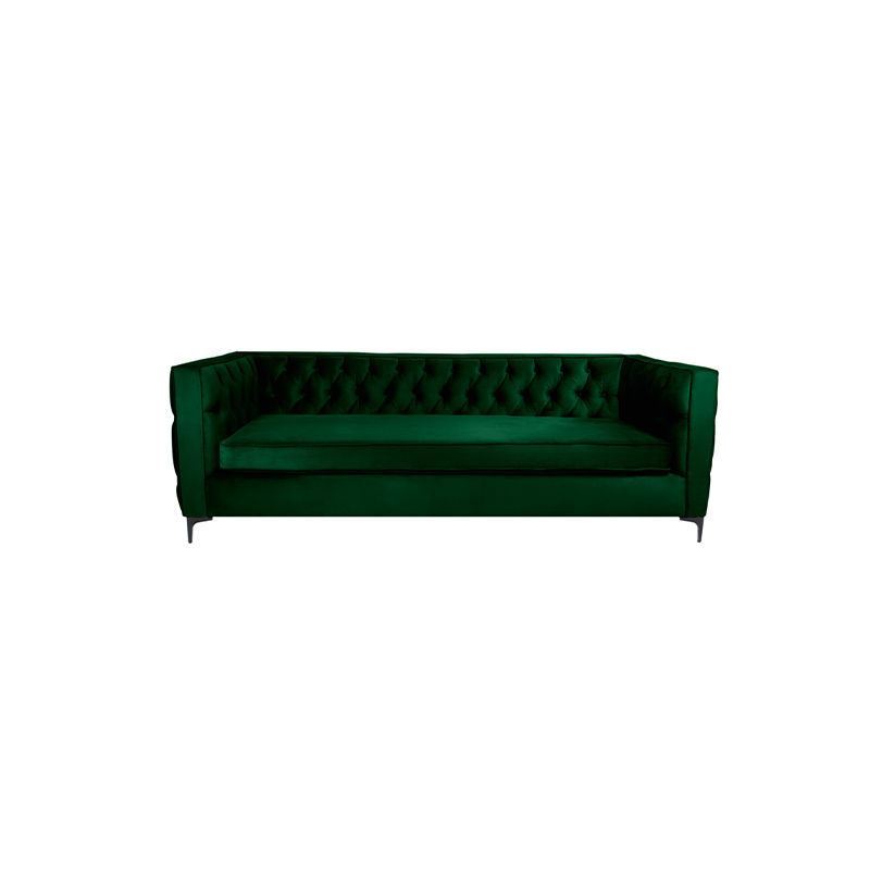 Oxford Three Seater Button Velvet - Emerald Green