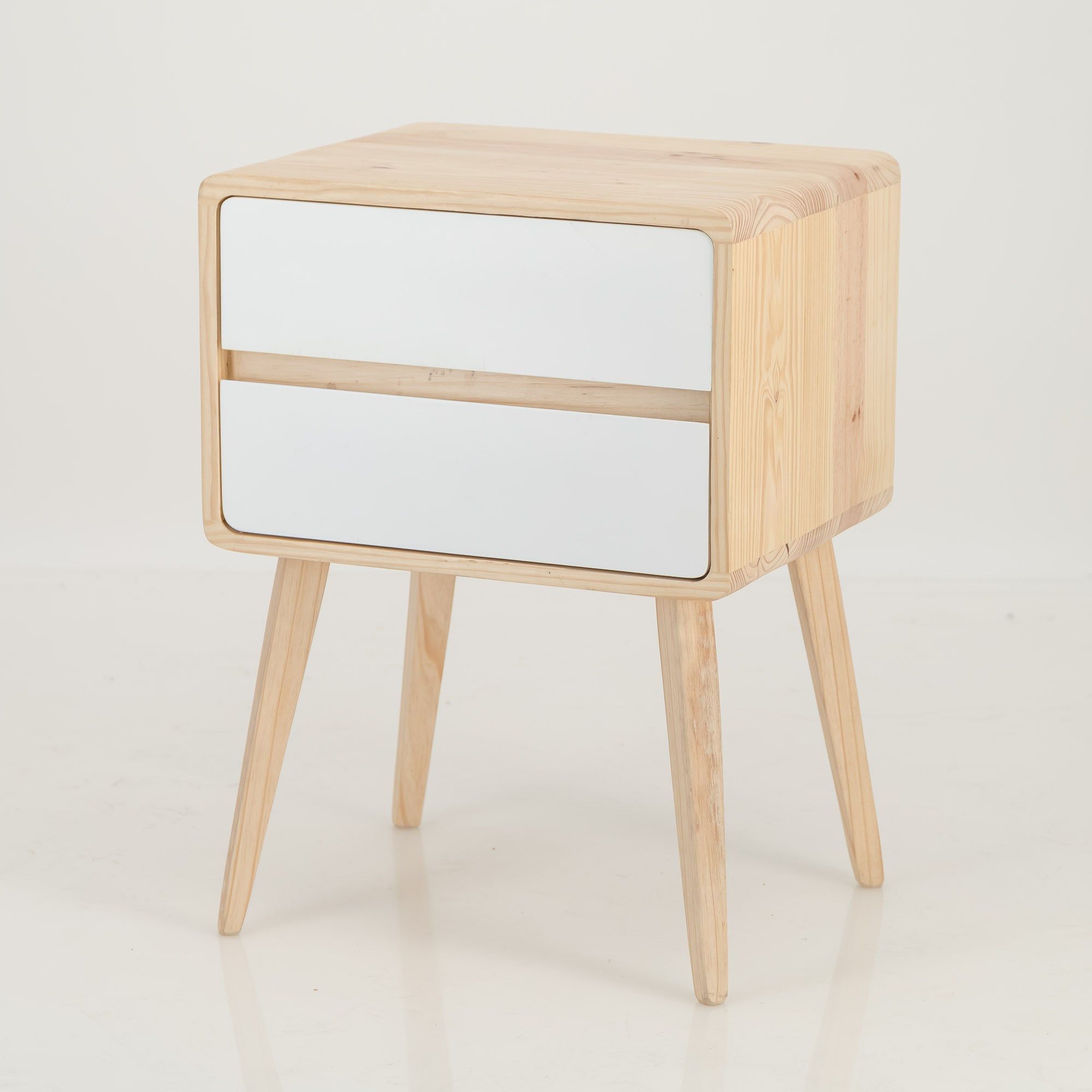 Kuva Pine Two Drawer Hidden Handle Side Table - White Drawers