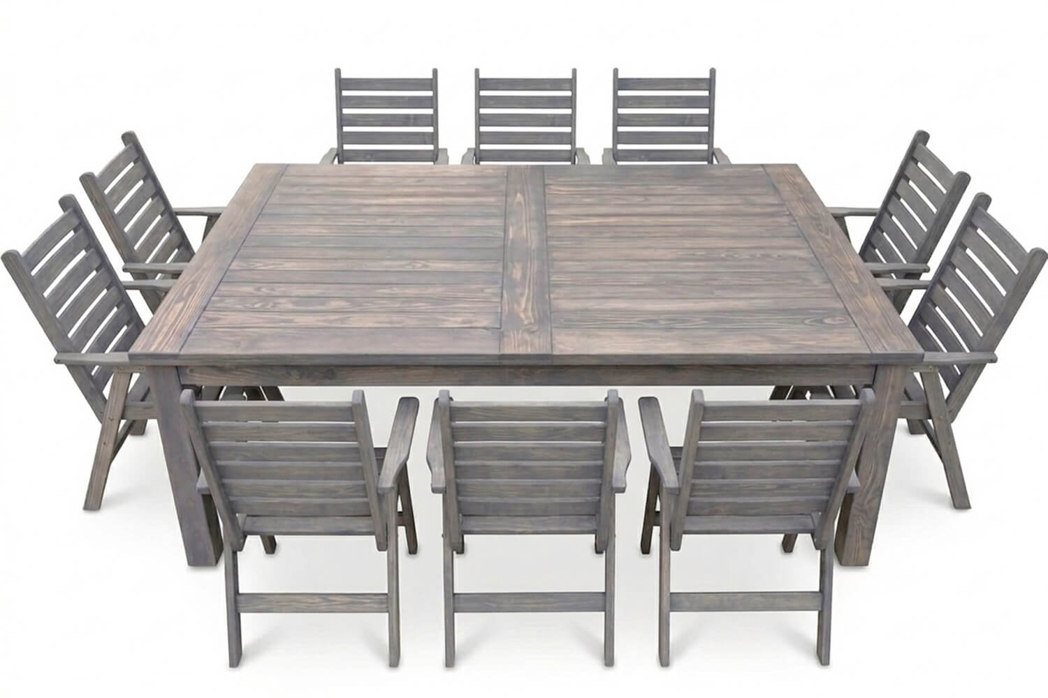 Aged Pine Patio Dining Set 10-Seater 2400 x 1600 mm x1 Table x10 Highback Chairs – no cushions included (Undercover Only)