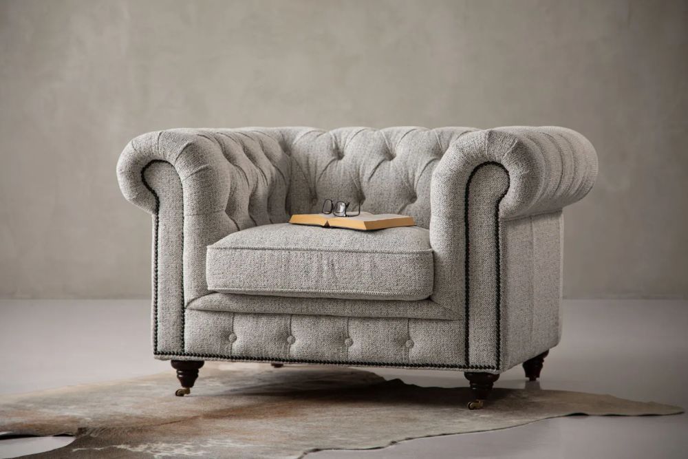 JEFFERSON CHESTERFIELD ARMCHAIR DOVE GREY CLASSIC LUXURY SEATING