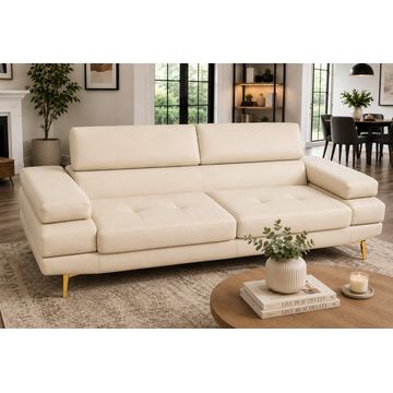 ASHER 2-Division Leather Sofa Cream with Gold legs