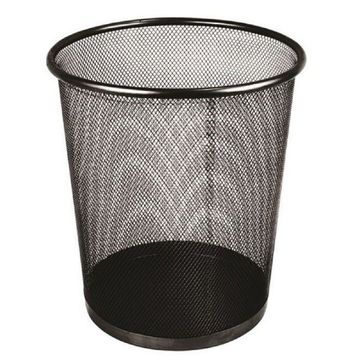 Round Metal Mesh Waste Paper Bin - Black