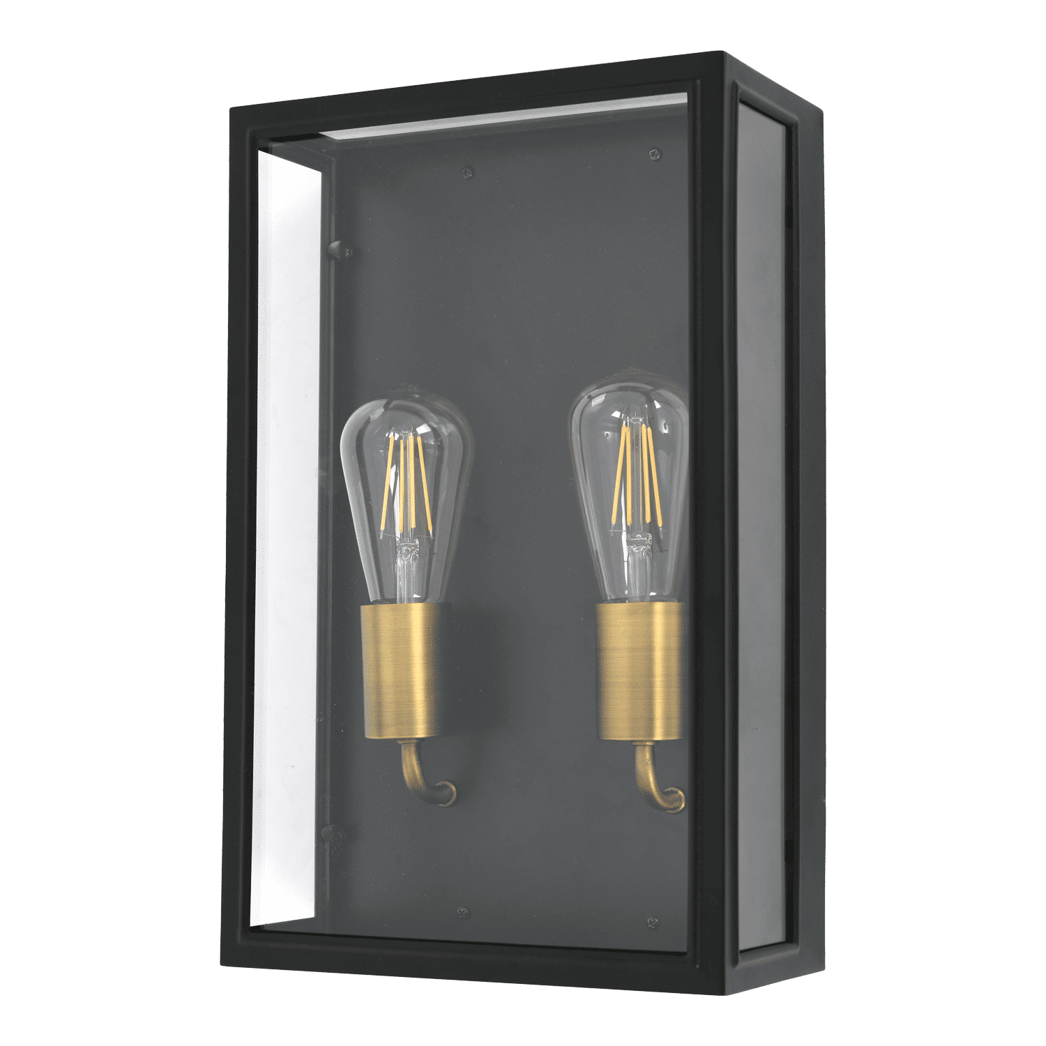 Zebbies Lighting Madison Sand Black and Brass 2 Light Outdoor Wall Light with Clear Glass