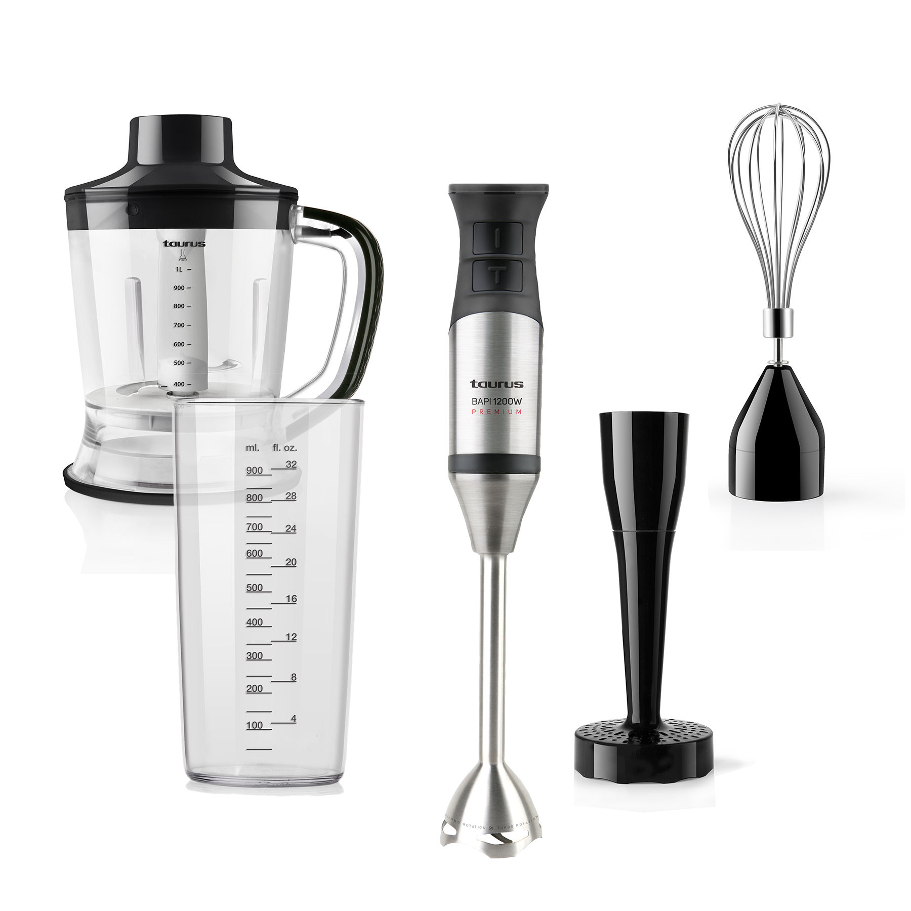 Taurus Stick Blender With Accessories Stainless Steel Black 20 Speed 1200W