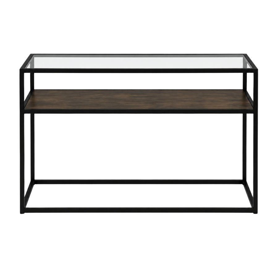 Willowbrook 120 cm Console Table with Glass Top and Rustic Shelf