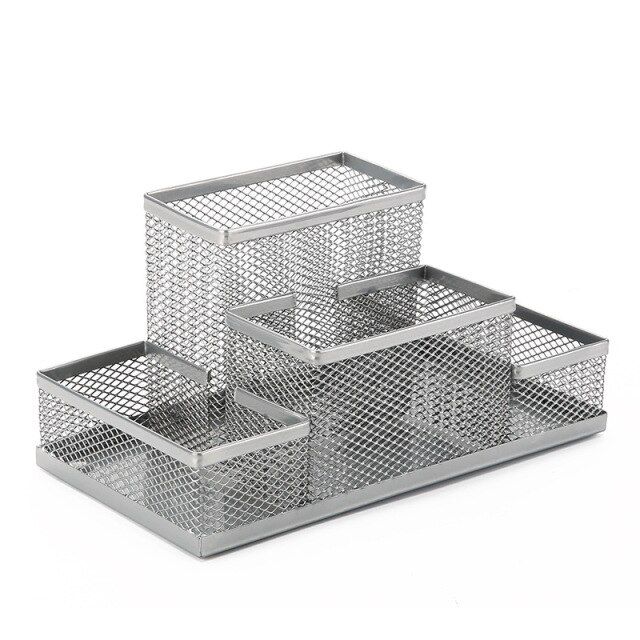 Wire Mesh Desk Organizer - 4 Part - Silver