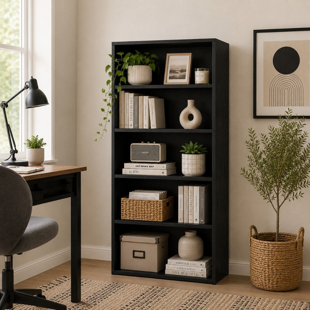 Bragg Shelby 5-Shelf Open Storage Bookcase, 134cm, Black