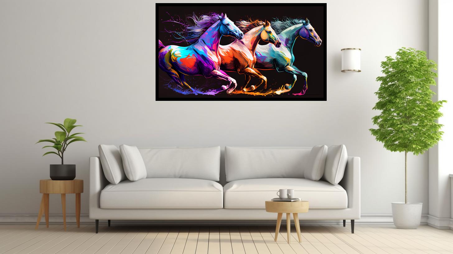 Canvas Wall Art - 3 horses running Painting - B1589 [120 x 80 cm]