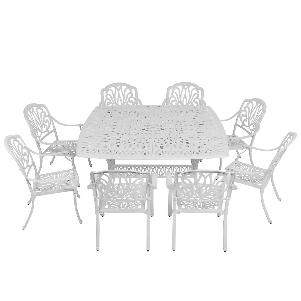 8 Seater - Protea Aluminium Patio Set / Garden Furniture / Outdoor Dining Set     (8 Protea Chairs with 164cm x  164cm Square Elizabeth Table) - WHITE