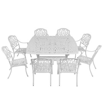 8 Seater - Protea Aluminium Patio Set / Garden Furniture / Outdoor Dining Set     (8 Protea Chairs with 164cm x  164cm Square Elizabeth Table) - WHITE