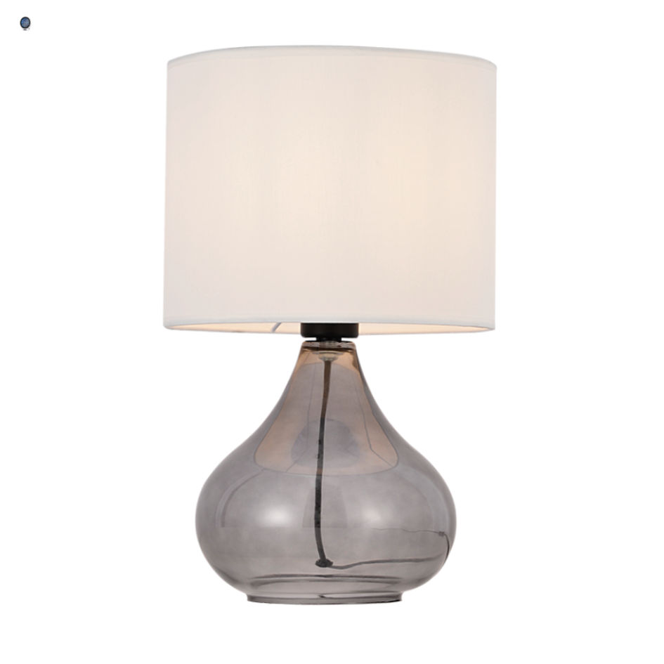 Smoke Glass Table Lamp with Beige Shade