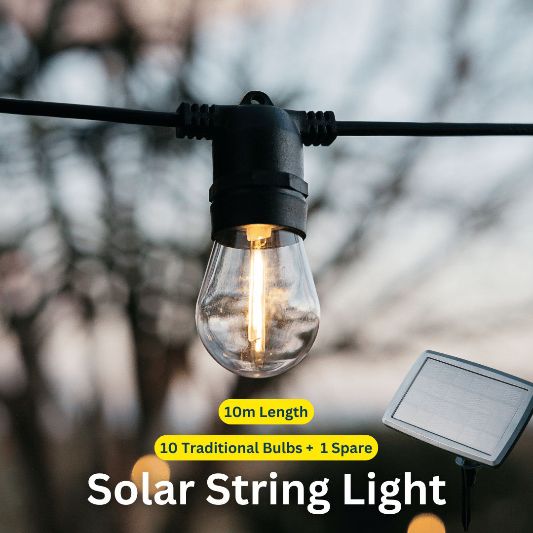 Stellar Lighting Solar 10 LED Festoon Vintage Bulb String Lights - 10m