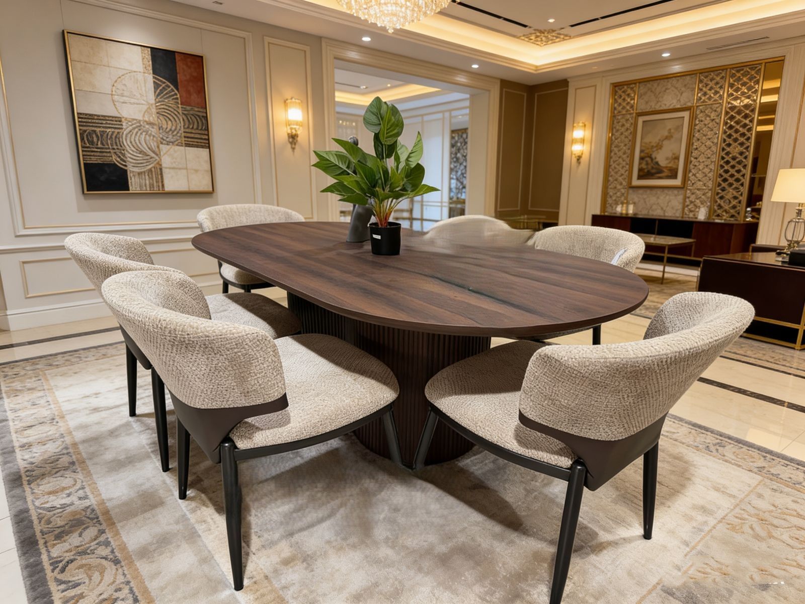 LBM FURN- 6 Seater Wooden Dinning Table Set