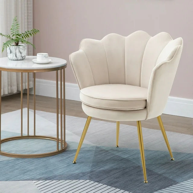 KC Furn- Tulip Velvet Chair (Cream White)