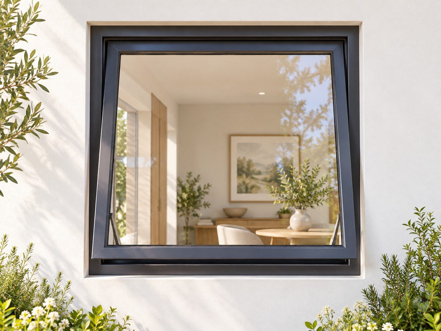 Kenzo Premium Top-Hung Aluminium Window - Charcoal, 900 900 mm, Single Full-Height Opener, Clear Glass
