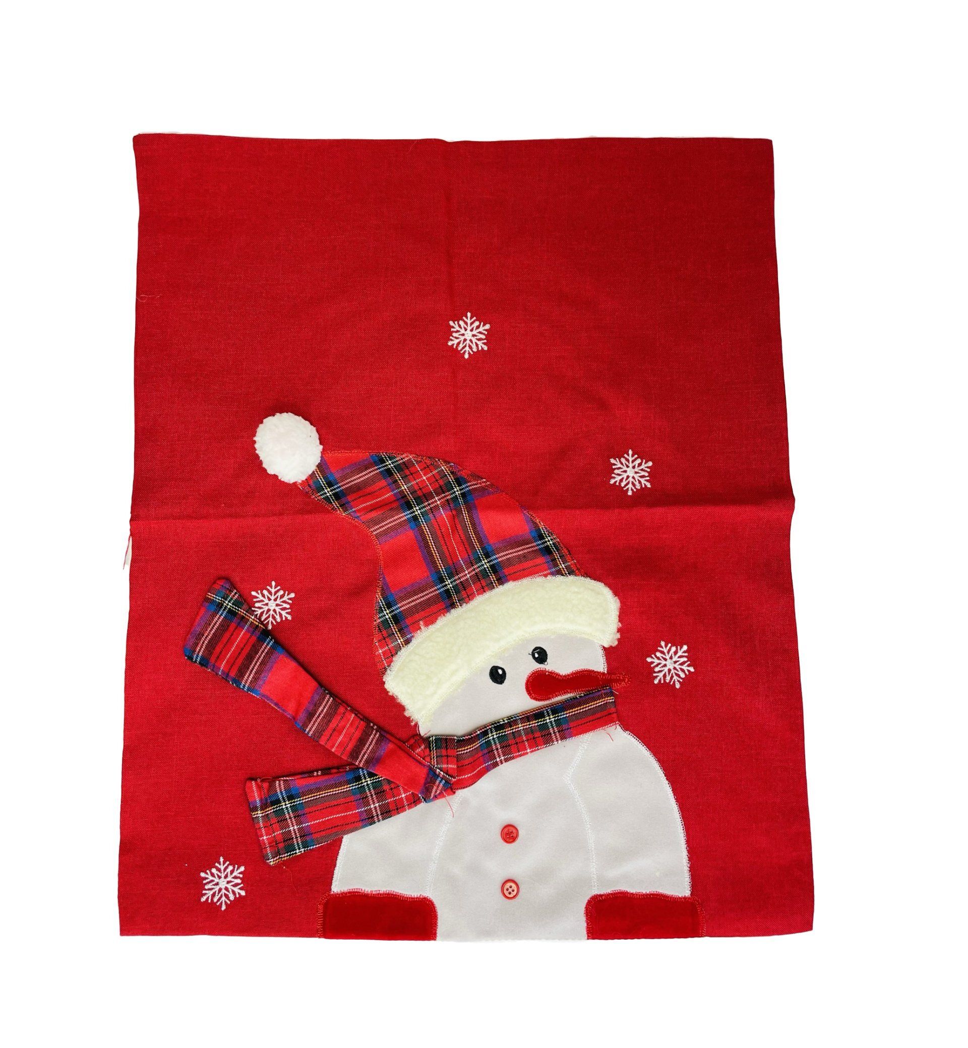 CHAIR COVER RED & TARTAN WITH SNOWMAN LOOKING LEFT 45X70CM