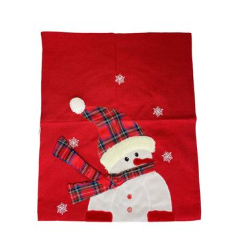 CHAIR COVER RED & TARTAN WITH SNOWMAN LOOKING LEFT 45X70CM