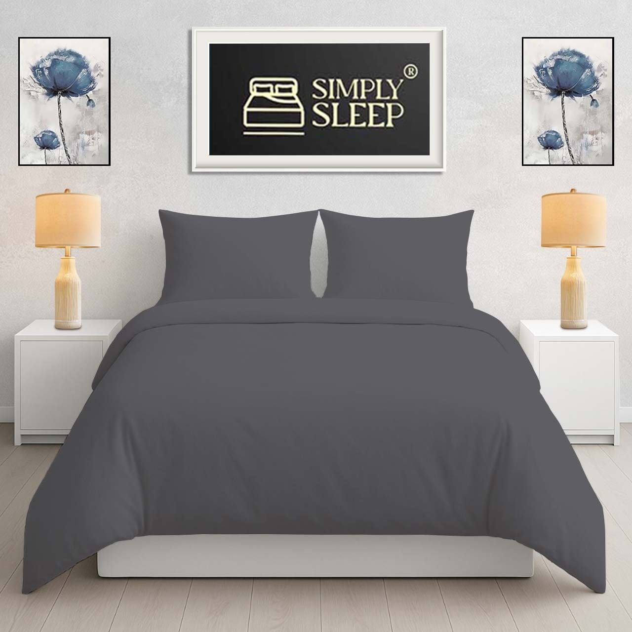 Simply Sleep - Everyday Collection Duvet Cover Set - Plain - 90GSM- (1Set) Castlerock - Three Quarter