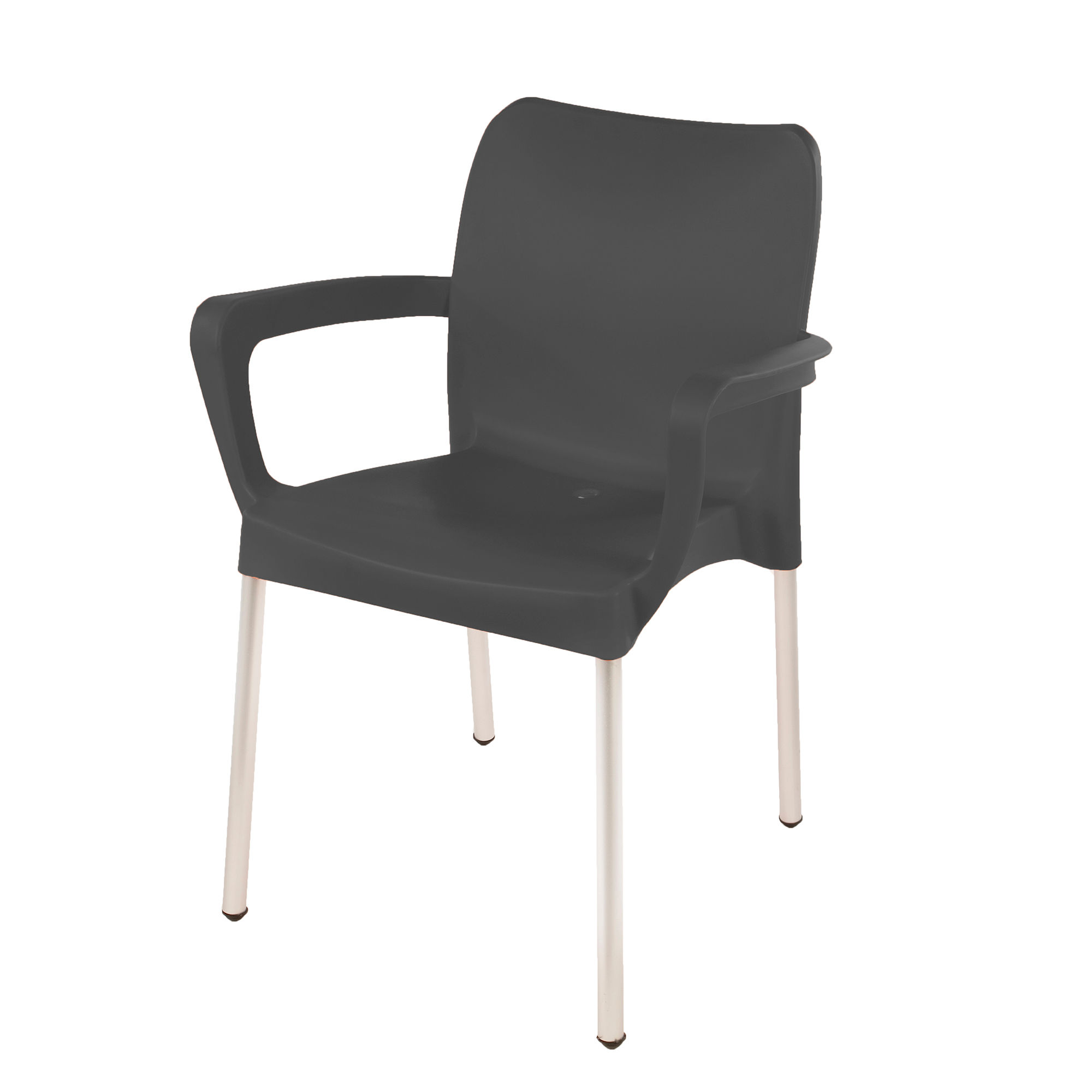Heavy Duty Plastic Stacking Chair – Bistro Design with Armrests - Charcoal - 1 Chair