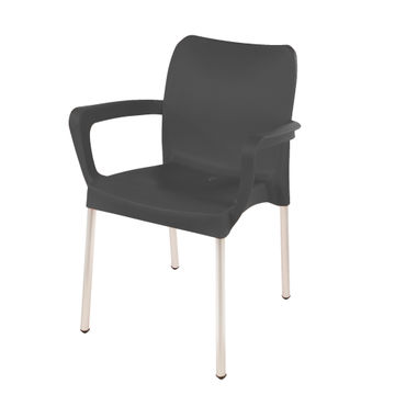 Heavy Duty Plastic Stacking Chair – Bistro Design with Armrests - Charcoal - 1 Chair