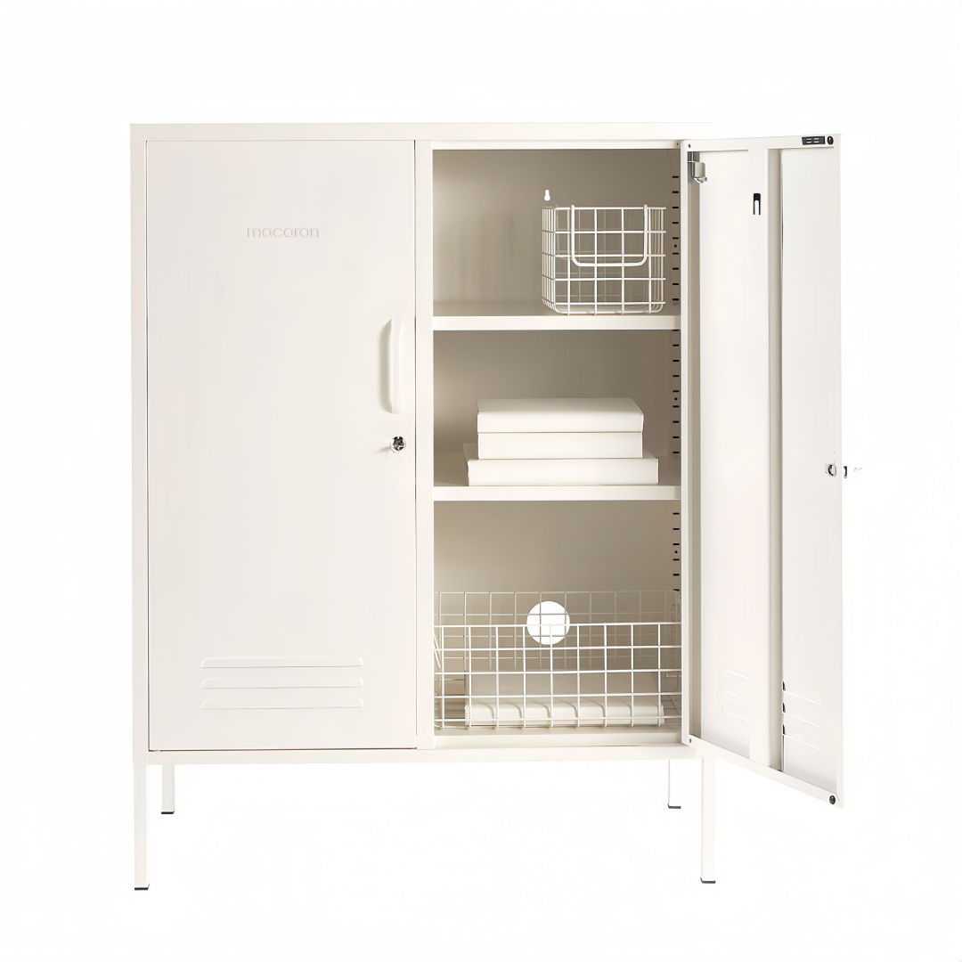 Steel Swing Door Sideboard Midi Locker Storage Cabinet Cupboard - White