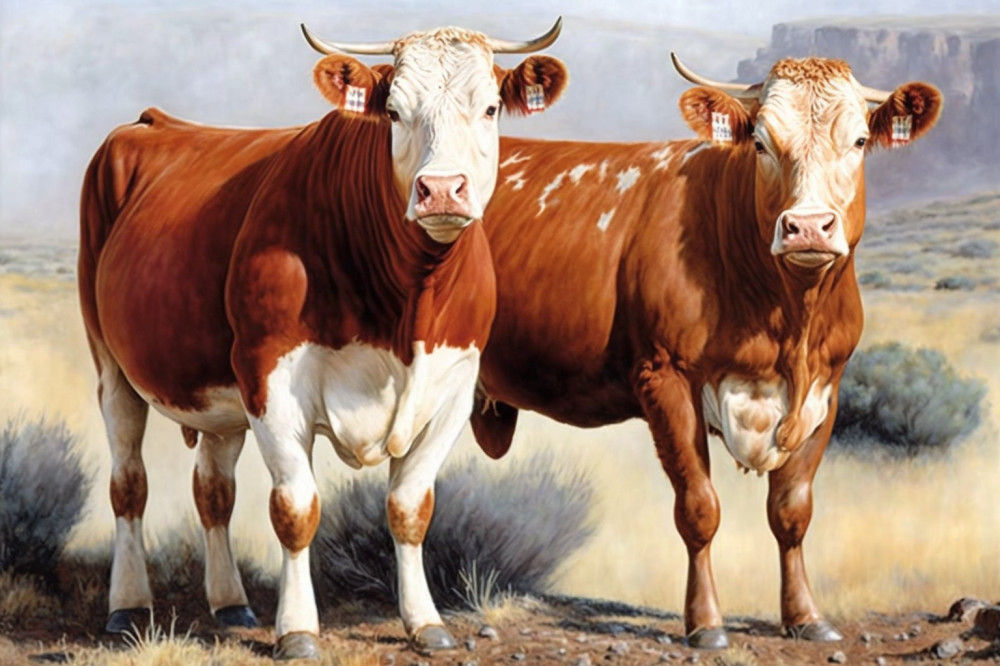 Canvas Wall Art - Two Bonsmara Cattle Standing - B1434 - [120 x 80 cm]