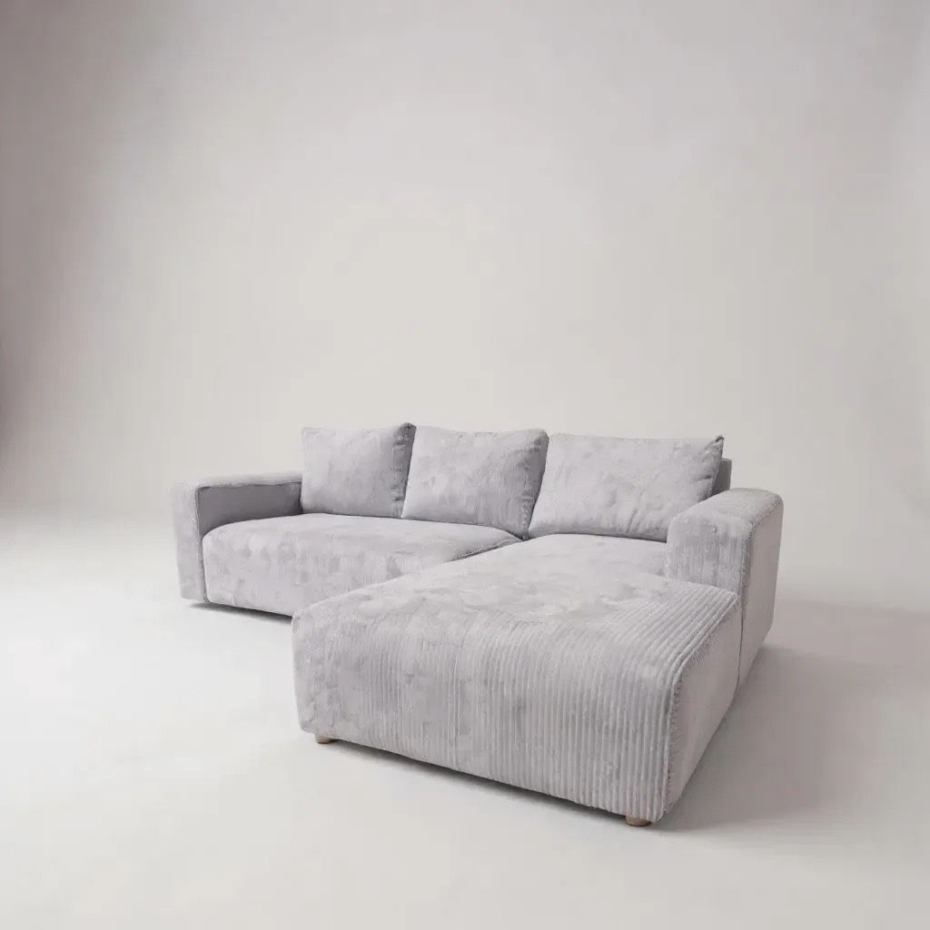 3 Seater -L Couch - Corduroy fabric - Light Grey - Left Side