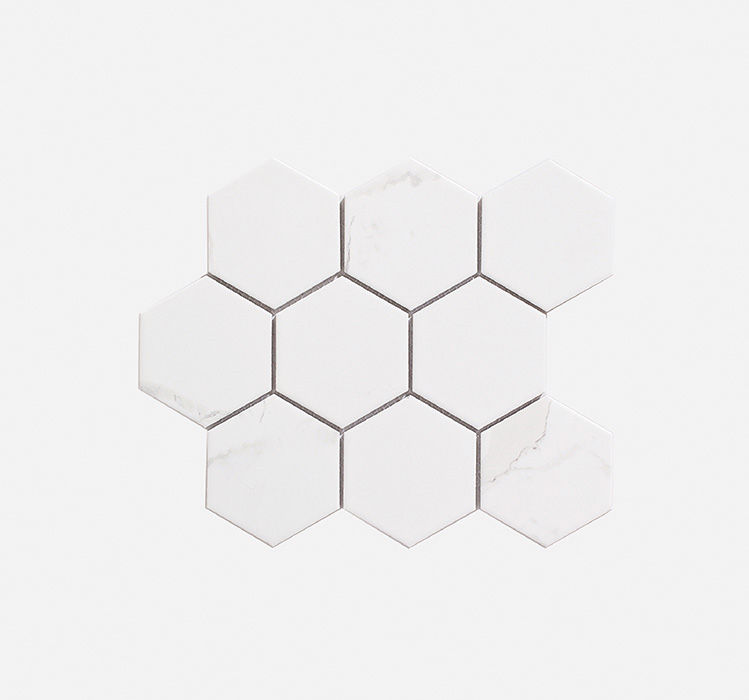 Mosaic Porcelain - Large Carrera Hexagon - 256x295 (per sheet)
