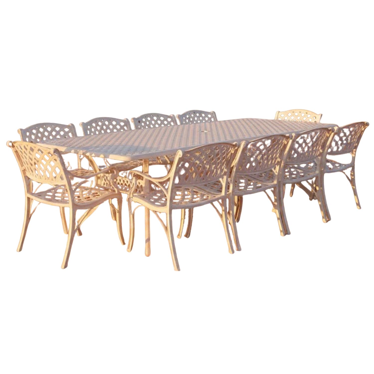 Tuscan Aluminium Dining Set 10-Seater With Green Cushions (White)