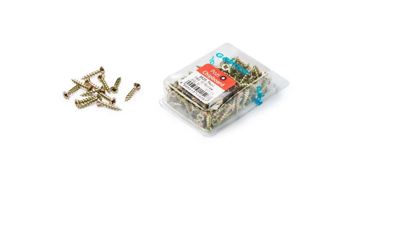 Chipboard Screws, Pozi, No.8, 4mm x 25mm, 160 Pieces (4 pack) BY WOODLY