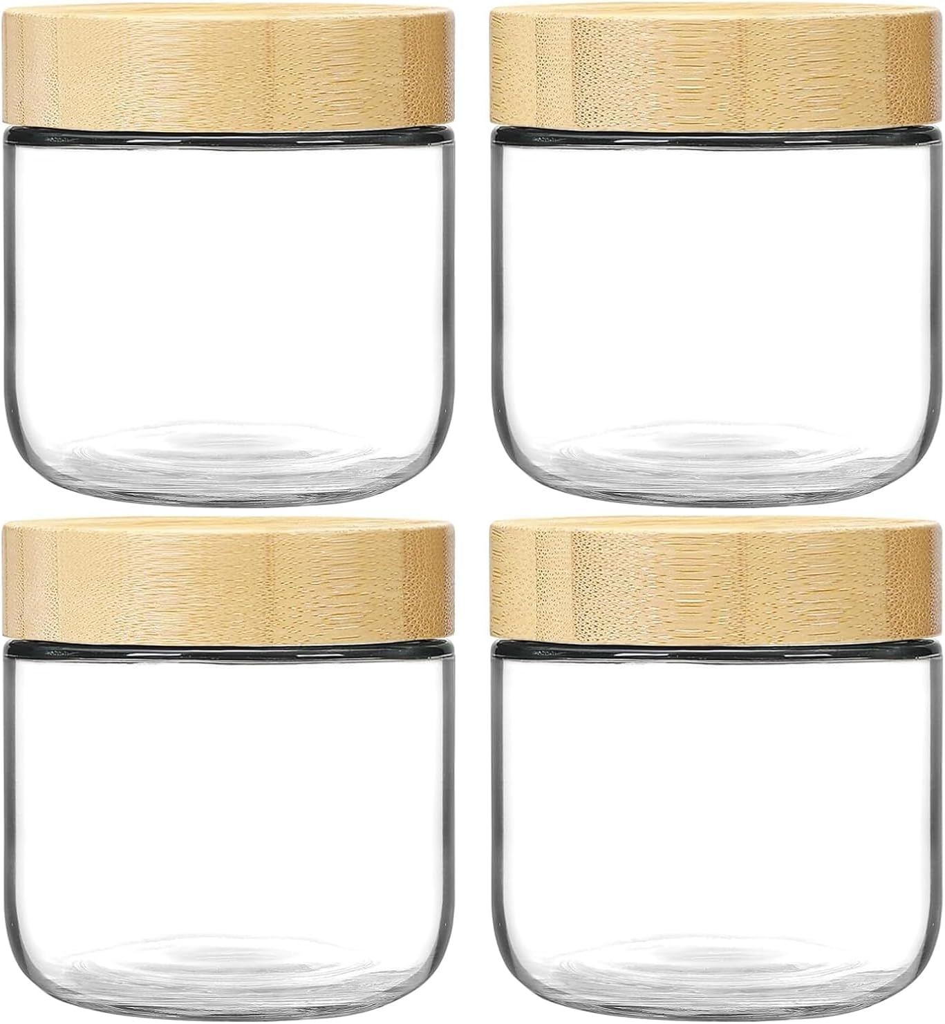 4 Pack Overnight Oat Jars Airtight Container Bamboo Lid Glass Storage-300ml - 500 ml