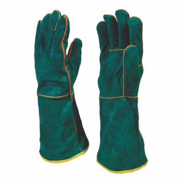 GREEN LEATHER LINED WELDERS GLOVES 20CM ELBOW LENGTH