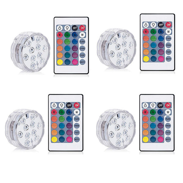 RGB LED Submersible Underwater Lights - 4Pack