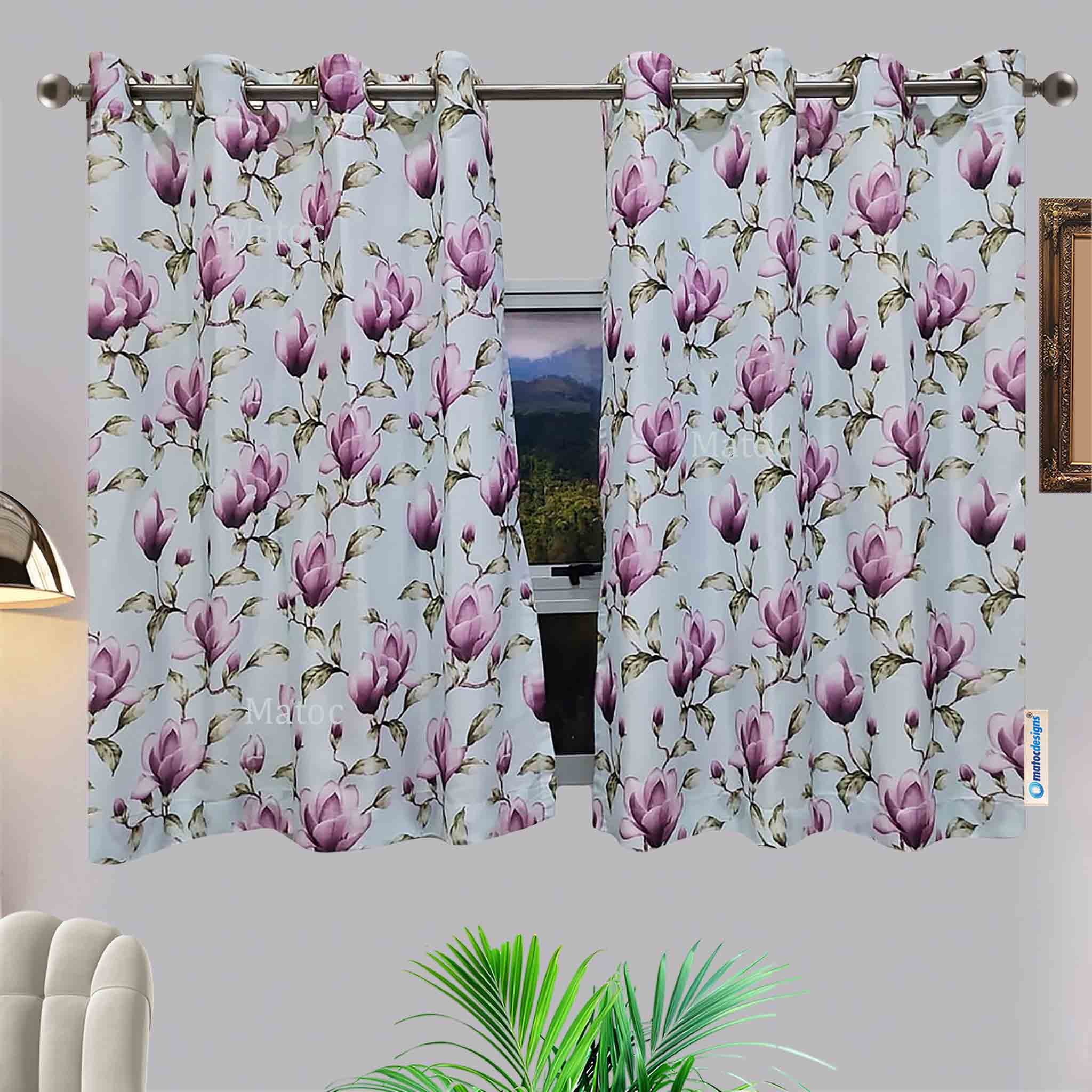 Matoc Designs Shorter Curtain - Sky Purple Flower - Eyelet - 110cm W x 163cm H - Pack of 2