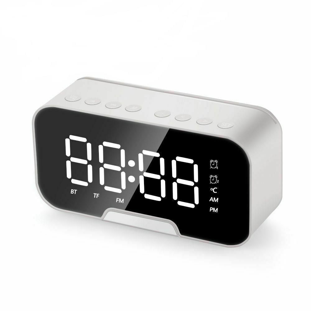 Bluetooth Alarm Clock Speaker With Mirror - White