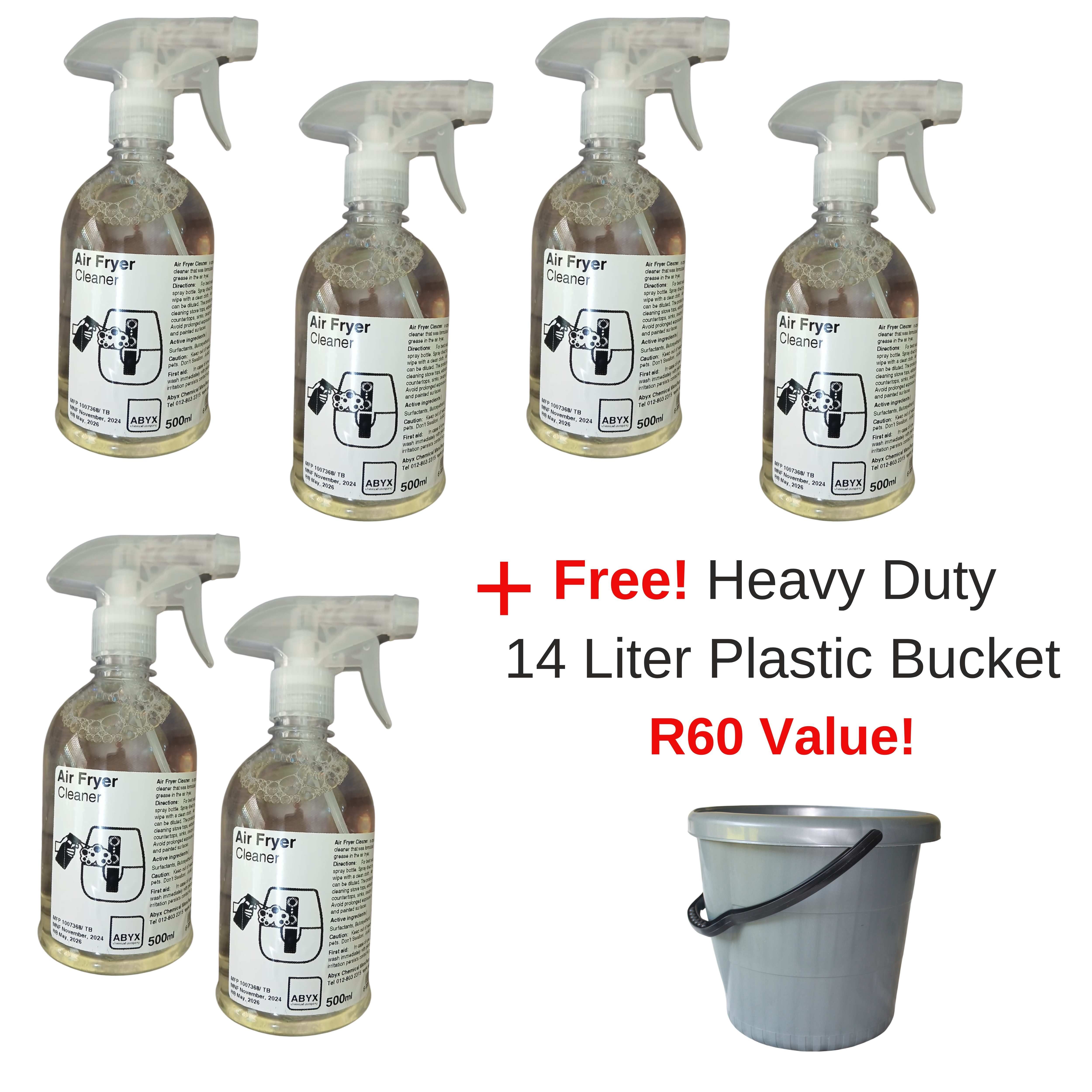 ABYX CHEMICAL COMPANY - Air Fryer Cleaner 6 X 500ml  + Free 14 Liter Heavy Duty Bucket