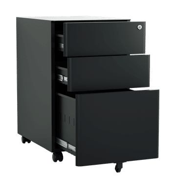 Steel 3 Drawer Mobile Pedestal Arc Handle Filing Cabinet With Lock - Black