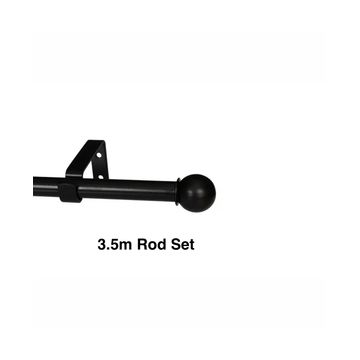 Black Single Curtain Rod Set -Ball Finial 3.5m