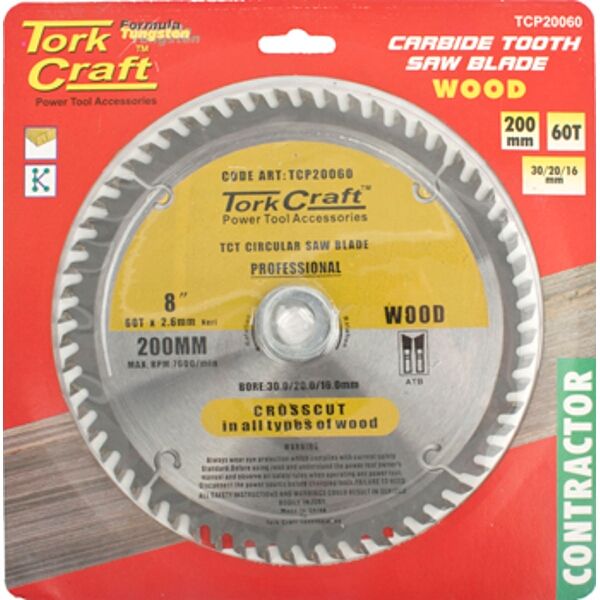 Blade Contractor 200 X 60T 30/20/16 Circular Saw Tct