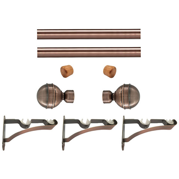 Matoc 28mm Double Pole Set - Fluted Ball Finials - Antique Copper - 2.0m