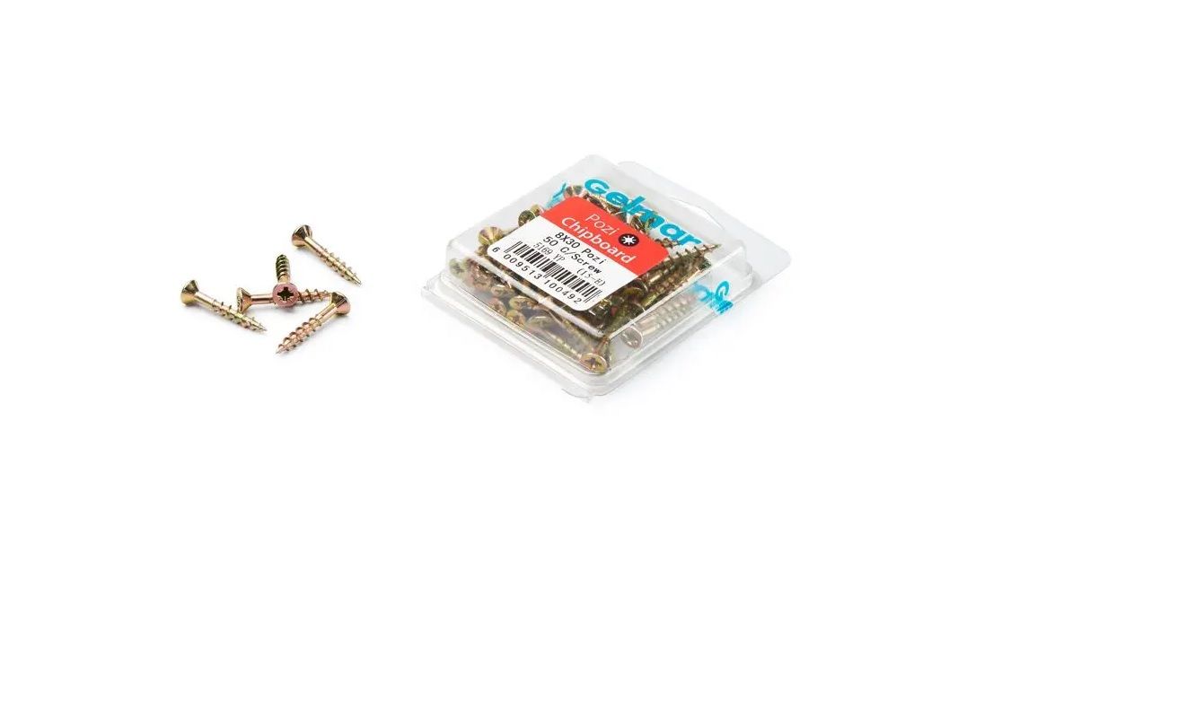 Chipboard Screws, Pozi, No.8, 4mm x 30mm, 50 pieces (4 pack) BY WOODLY