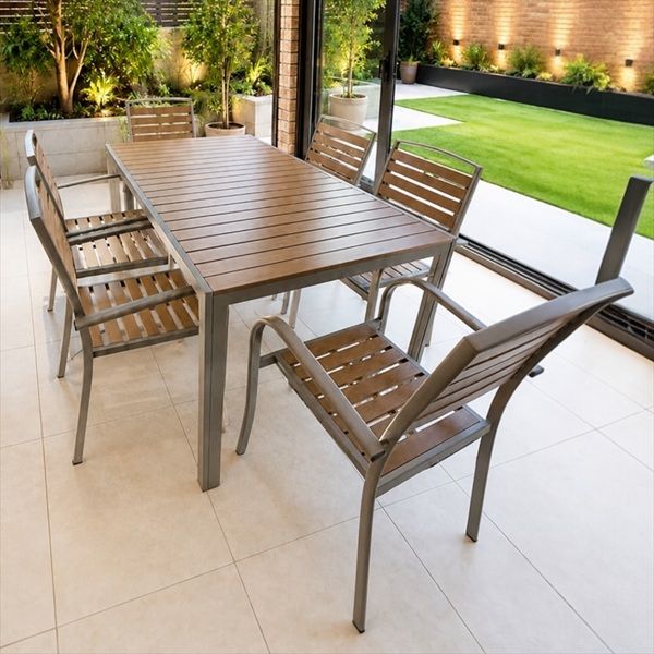 Prestige Home - Birk Patio Dining Set – 6 Seater Outdoor Aluminium & Wood-Look Patio Set