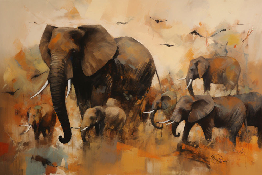 Canvas Wall Art - Elephants in the Jungle - A1463 - [120 x 80 cm]