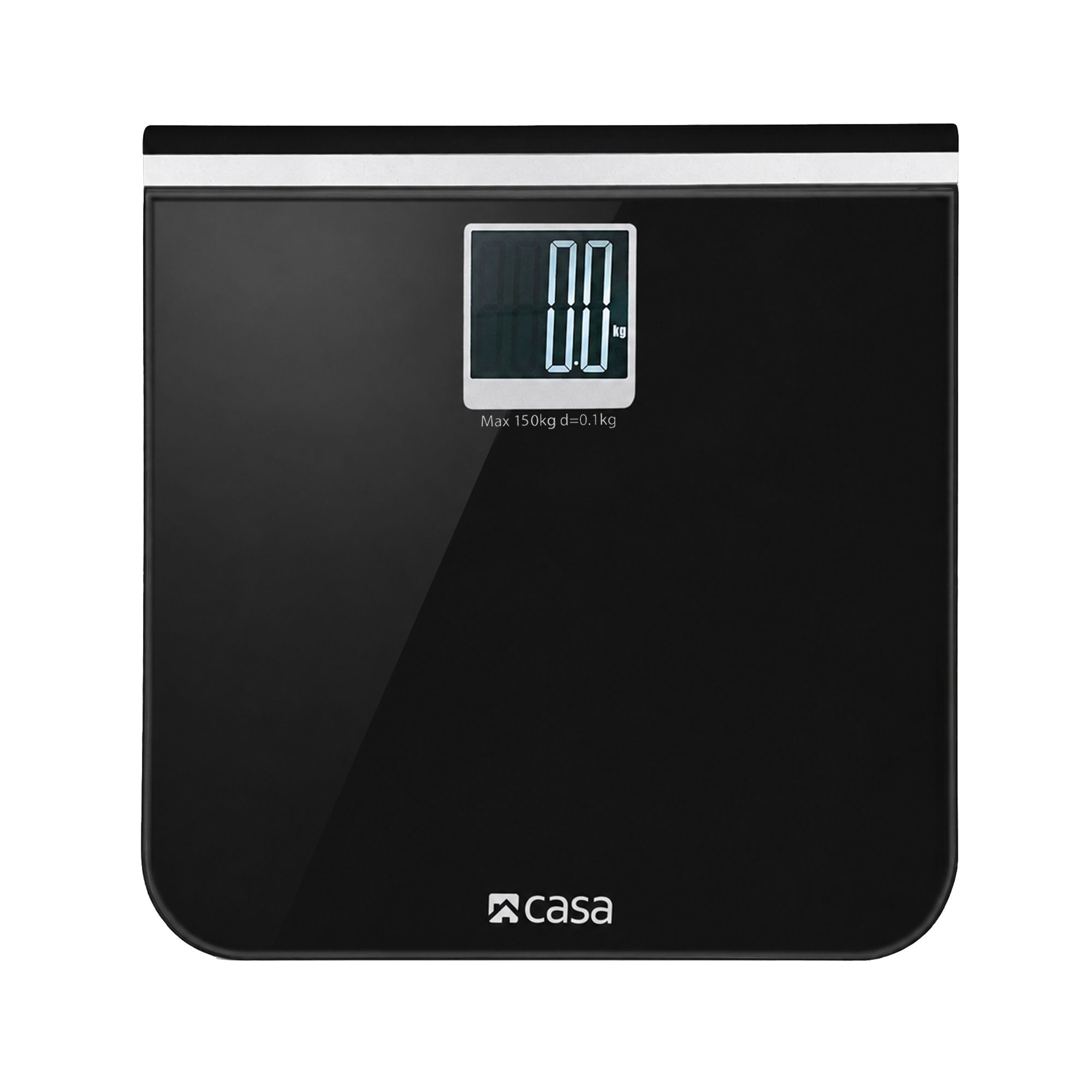 CASA Digital Bathroom Scale -Glass Platform - Black - Large LCD Display