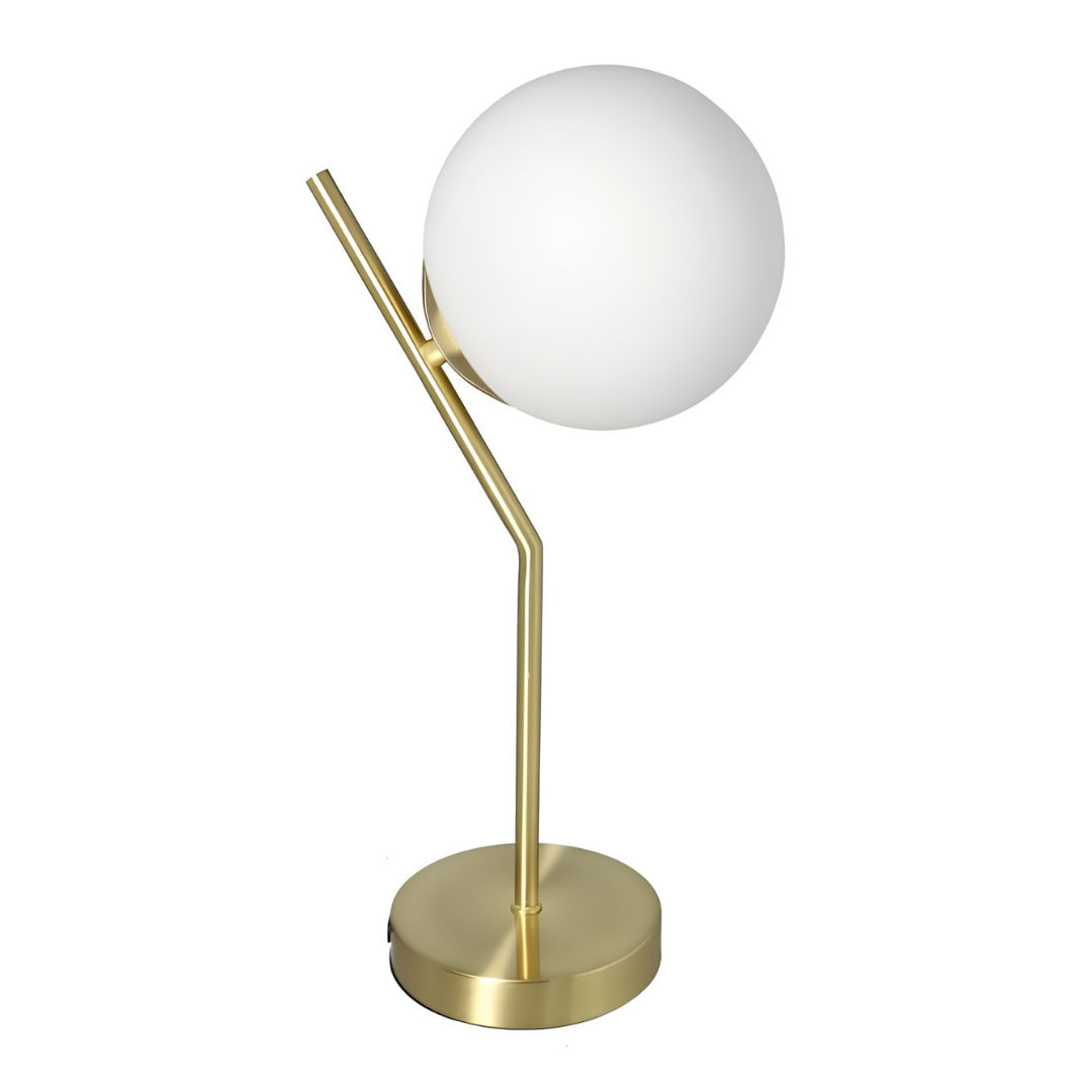 Danny Home Modern Angled Stem Frosted Globe Table Lamp – Brushed Brass Gold & Opal White