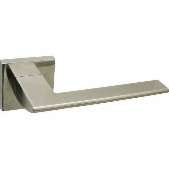 Slim square solid stainless steel lever handle on rose