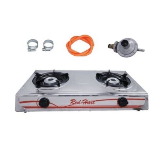 2 - Plate Stainless Steel Gas Stove with Pipe and Regulator -