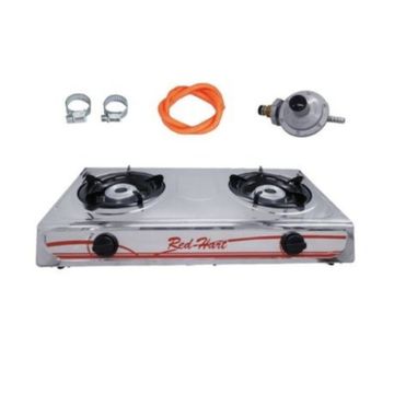2 - Plate Stainless Steel Gas Stove with Pipe and Regulator -